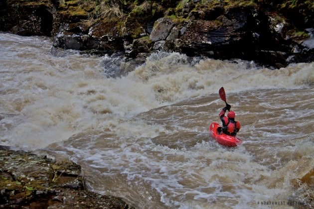 Paddling into a HUGE river wide hole on the Little Klickitat River